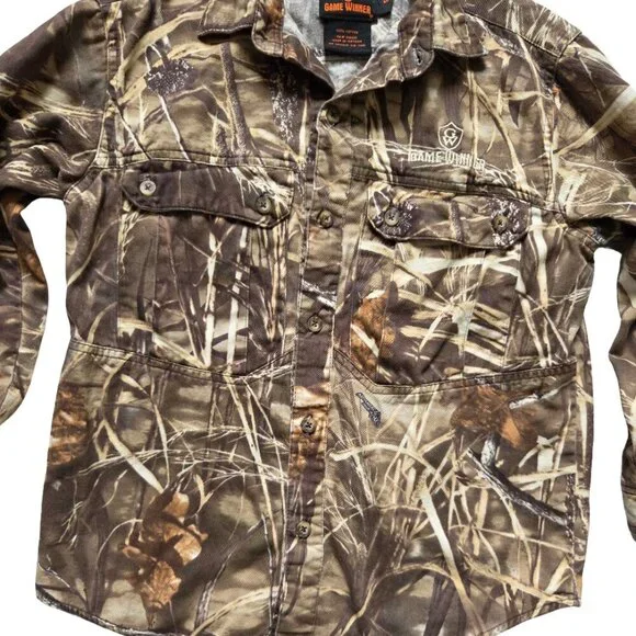 Game Winner Camo Button Up Long Sleeve Shirt Boys Youth Small Hunting Outdoor - Picture 3 of 7